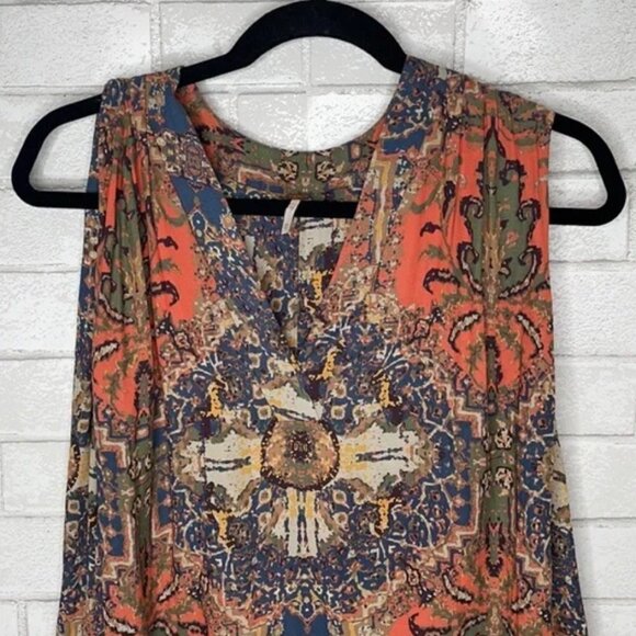 Free People Orange Darcy Super V Printed Blouse - Picture 5 of 11